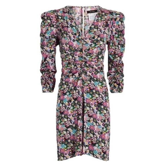 Isabel Marant Alinizia Floral Silk Mini Dress Pink Multicolor Size 40 - Picture 5 of 12